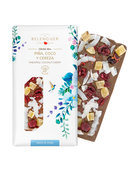 Chocolate con Leche 36% Piña, Coco  y Cereza Belenguer